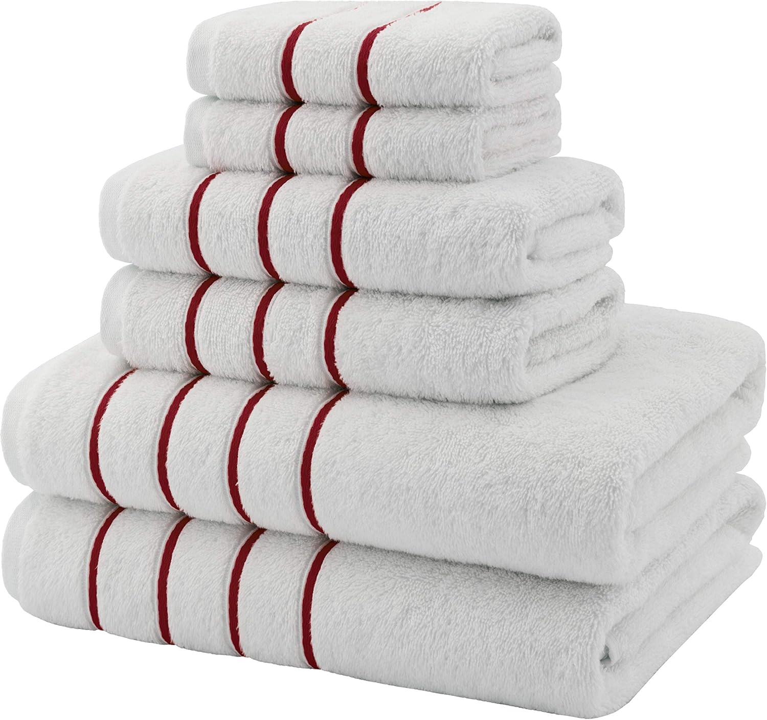 Dorlion Towels, 6 Piece Striped Towel Set, 100% Turkish Cotton Plush, High Absorbent, Super Soft, Quick Dry Turkish Towel Set for Bathroom, Burgundy Red: Kitchen & Dining