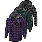 Yafanqi 3 Pack Lightweight Hooded Flannel Shirt for Men Casual Button Down Plaid Shirt Long Sleeve Fashion Hooded with Pocket