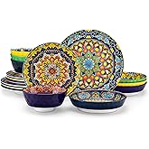 vancasso 16 Pieces Plates and Bowls Set, Bohemian Style Dinnerware Sets Service for 4, Porcelain Boho Dishes Set for Kitchen, Housewaring Gift, Dishwasher and Microwave Safe, Series KRVI