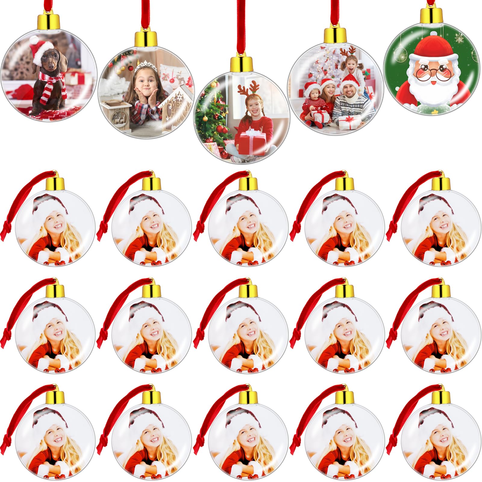 Photo 1 of 20 PCS Christmas Photo Ornament Ball,Clear Plastic Photo Frame Hanging Ornaments,DIY Personalized Picture Frame Baubles for Christmas Tree Valentine Holiday Decor