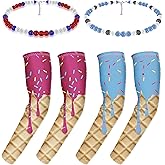Hennchi 4 Pcs Ice Cream Arm Sleeves with Baseball Beaded Necklace, Youth Cooling UV Protection Compression Sleeves for Sports