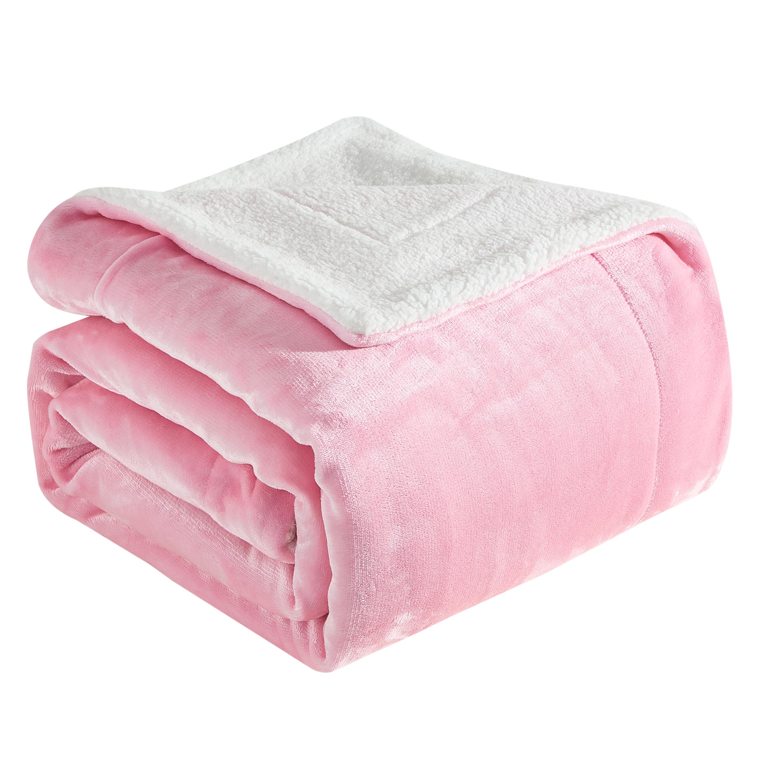 Elegant Comfort Ultra Soft Reversible Flannel Sherpa Blanket - Cozy Silky Fleece Throw for Couch, Bed - Plush Fuzzy Warm Winter Blanket for Gift, King, Light Pink Image