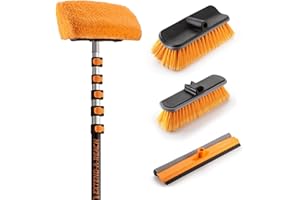 30-Foot Exterior House Cleaning Brush Set with 5-24 ft Extension Pole // Vinyl Siding Brushes with Telescopic Extendable Pole