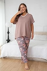 Vozanet Women's Pajama Sets Short Sleeve with Long
