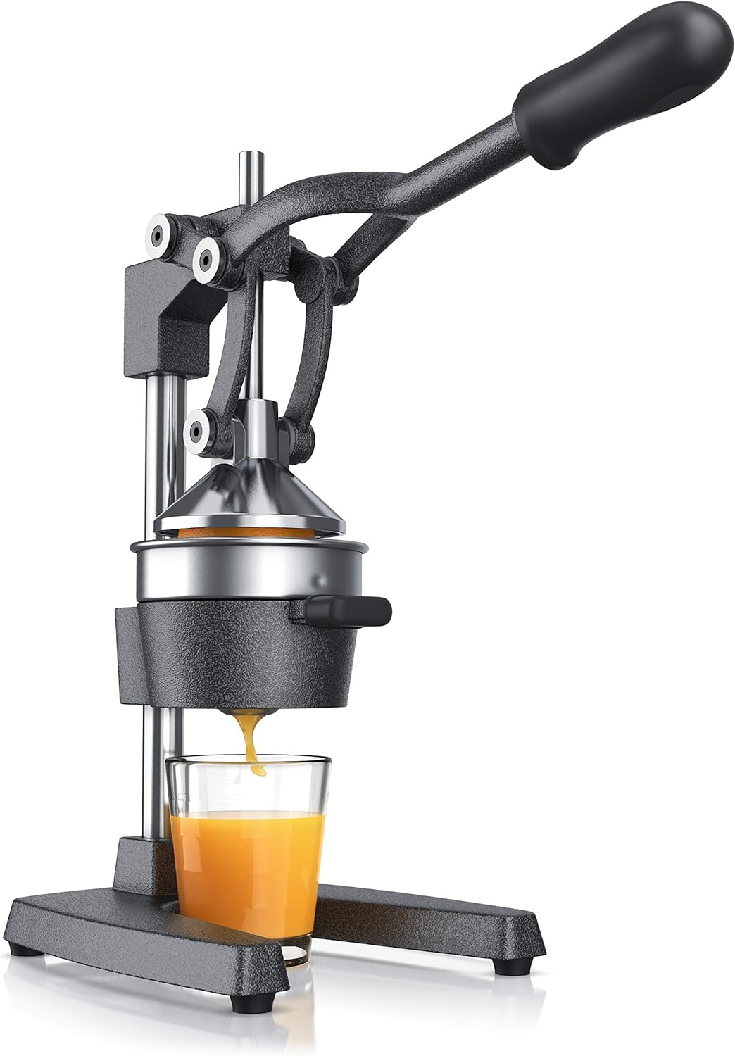 Saftpresse - Handentsafter Edelstahl - mechanischer Entsafter – Orangenpresse Zitruspresse manuell mit Hebel – für Orangen Pampelmusen Zitrusfrüchte - massive Bauweise - Farbe silber schwarz