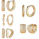 MDFUN Gold Hoop Earrings Set for Women Trendy 14K Gold Plated Hypoallergenic Huggie Hoop Earring Stacks for Multiple Piercing