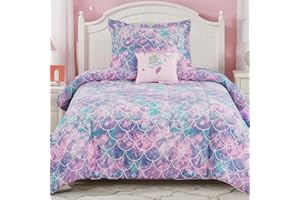 Wink Deer Twin Comforter Set for Girls-3 Pieces Mermaid Glow in The Dark Twin Bedding Sets for Kids,1 Comforter,1 Sham and 1 Decor Pillow