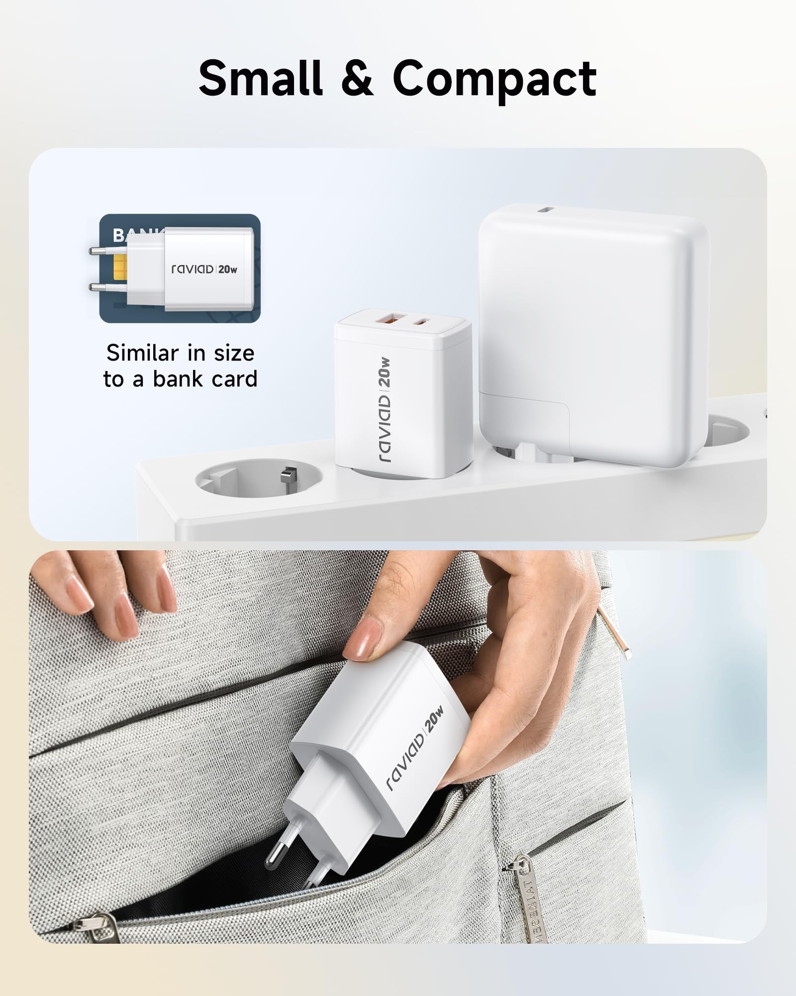 RAVIAD USB C Ladegerät 2-Pack 20W, [USBC + USBA] Schnellladegerät mit USB C Kabel 2M, Handy Netzteil Typ C mit 2-Port, Kompatibel mit iPhone 17 16 16e 15 Pro Max, iPhone Air, Pad Pro, Galaxy S25 S24 5