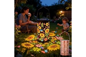 Colorful Sunflower Glow Solar Garden Lantern, Waterproof Outdoor Hanging Solar Lantern, Decorative Metal Solars Light for Pat