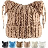 Babalet Cat Ear Beanie for Women Warm Winter Cap Chunky Knit Crochet Hat Slouchy Fox Hat Women Winter Trendy Headwear