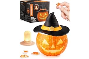 PieceRelax Halloween 3D Puzzle Candle Light 80 Pieces - LED Jack O’ Lantern - Rechargeable Plastic Pumpkins for Indoor & Outdoor Spooky Decorations, Magic Jack [KL1074]
