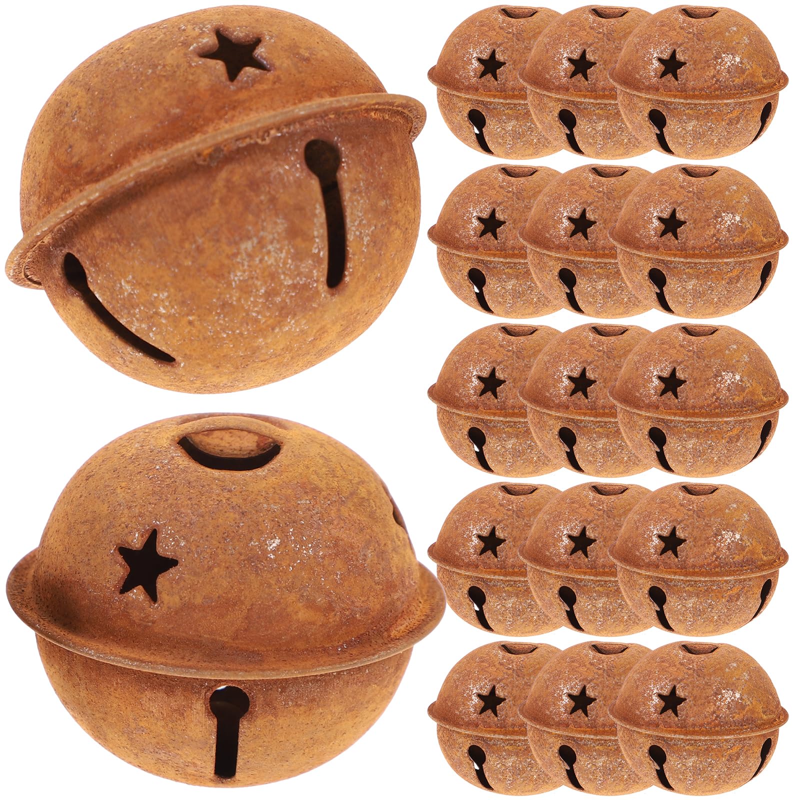 Artibetter 24Pcs Rusty Metal Christmas Bells for Crafts and Xmas Tree Hanging Ornaments Diy Holiday Decorations 1.6 Inch Jingle Bells with Star Hole