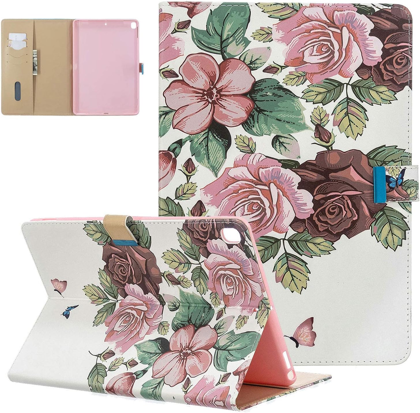 UGOcase iPad 10.2 Inch 2019 Case, Pro 10.5/ Air 3 10.5 Inch 2019 Case - PU Leather Smart Auto Sleep/Wake Cover Protective Flip Stand w/Cards Pocket for iPad 10.2", iPad 10.5 Inch, Flower