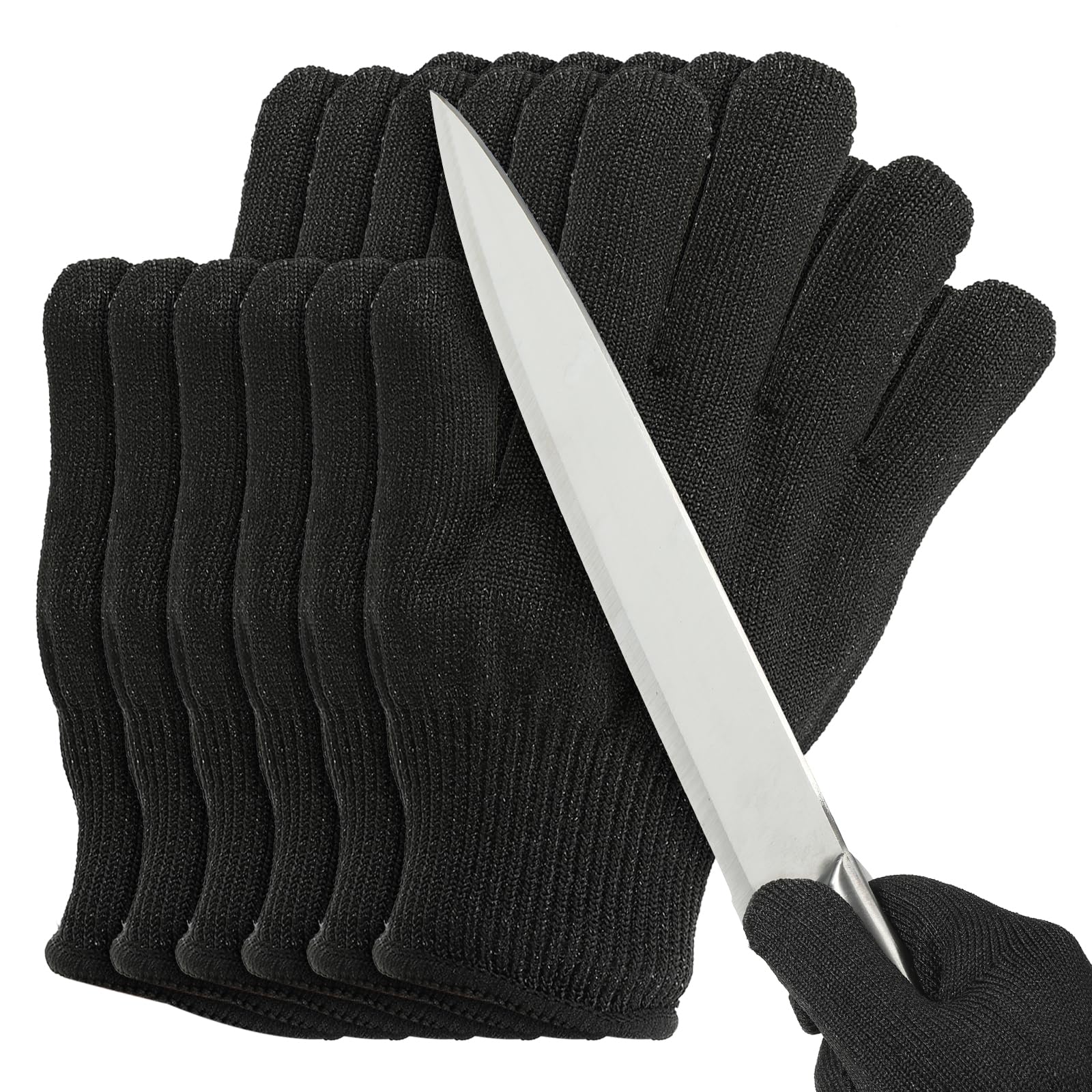 PATIKIL Cut Resistant Gloves, 6 Pair Level 5 Protection Anti Cutting Gloves Cut Proof Gloves for Kitchen Wood Carving Working, Large, Black