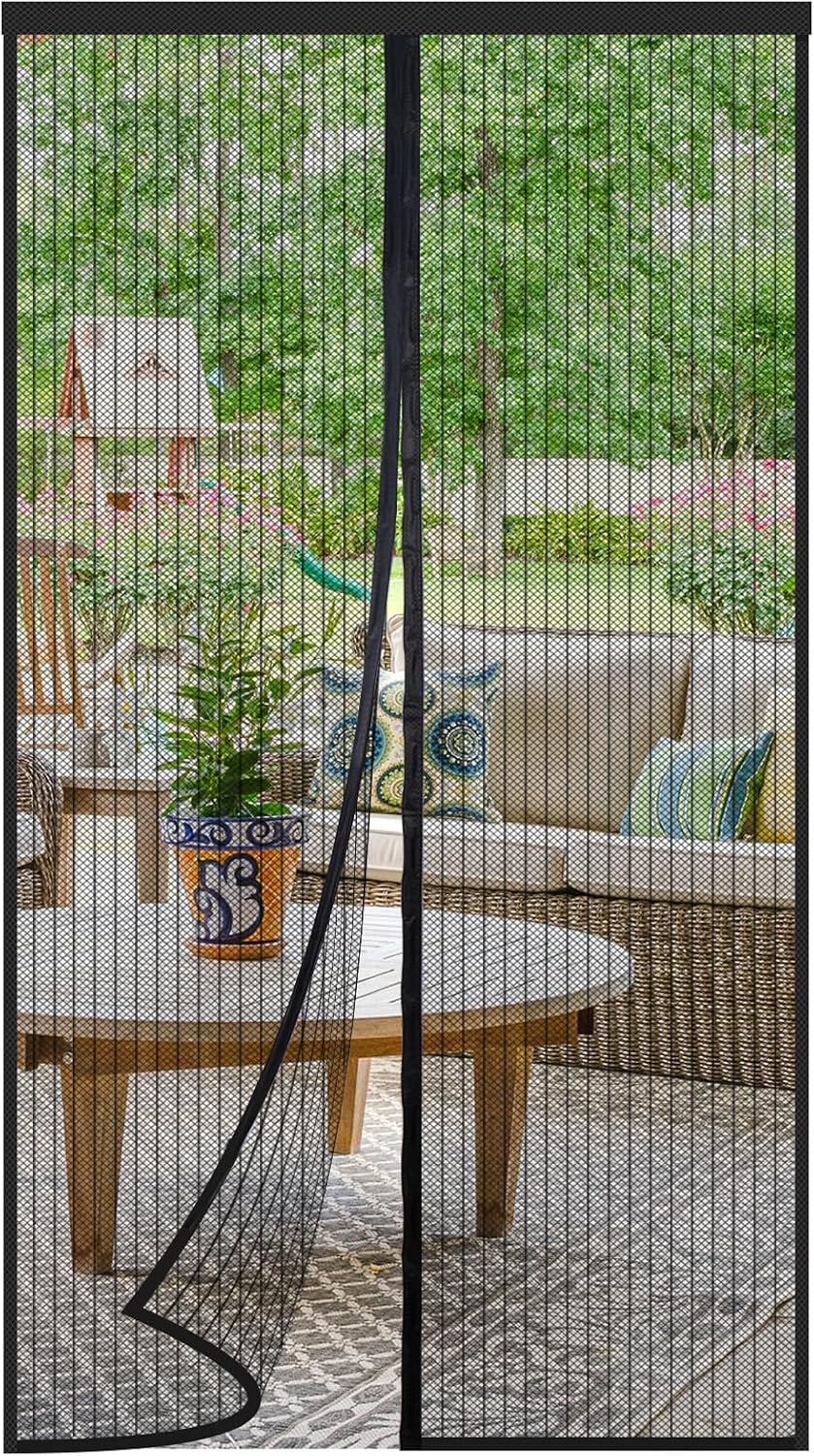 ENBZSVU Magnetic Screen Door Mesh, Fit Door 34 x 72 inch, Black Actual Net Screen Size Include Edges 36" x 74" for Patio, Sliding Door, Keeps Bugs Out, Fresh Air Flow, Self Closing