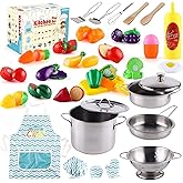 35 Pcs Kitchen Pretend Play Accessories Toys,Cooking Set with Stainless Steel Cookware Pots and Pans Set,Cooking Utensils,Apr