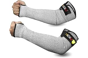 MIG4U Cut Resistant Sleeves Arm Guards Safety Protection with Thumb Holes for Men and Women Yard Work, Construction, Farm, Gardening, Adjustable fit 1pair 20" grey