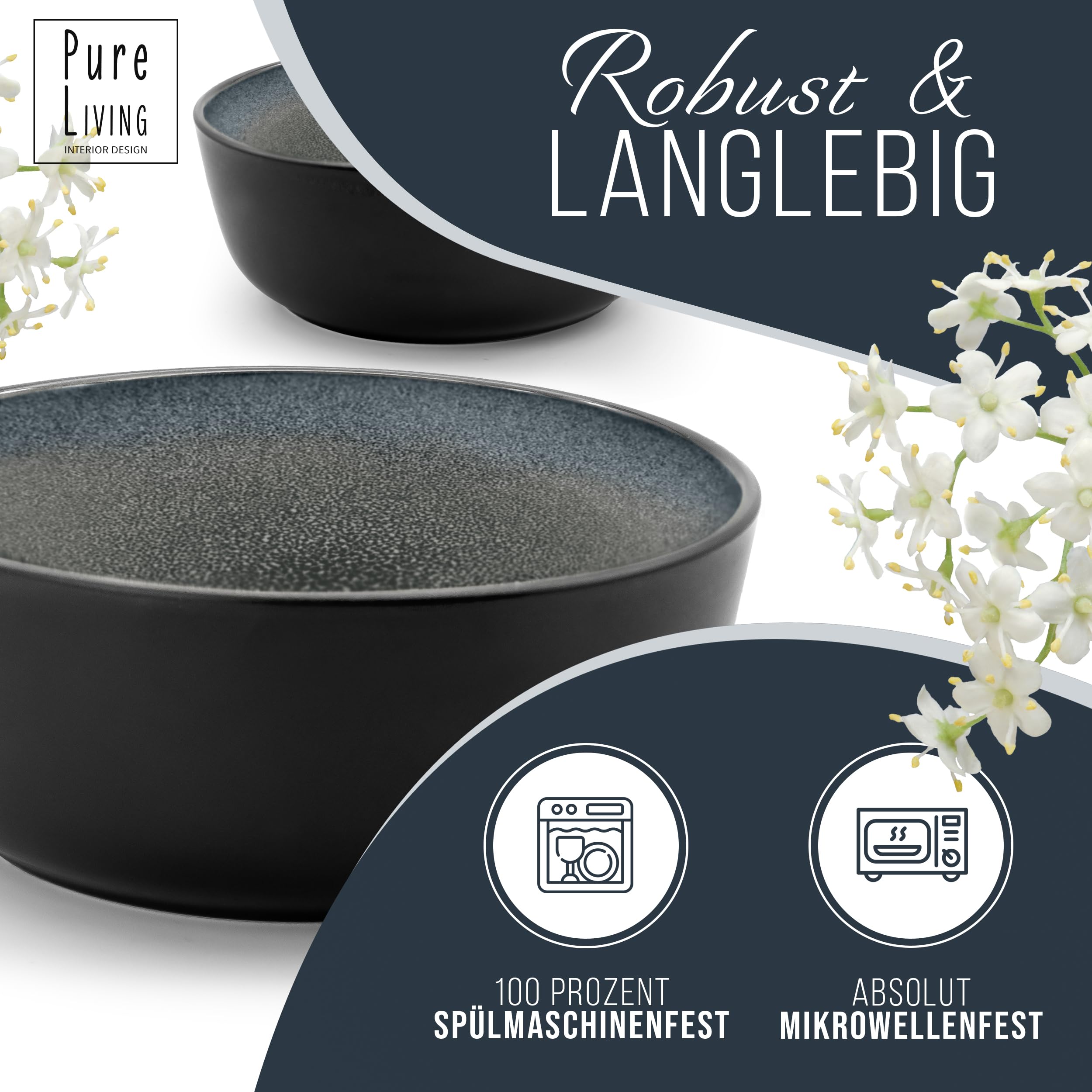 Steingut Geschirrset 6 Personen Ibiza 24 tlg. TESTSIEGER, Traumhaftes Mediterranes Steingut Geschirr Set, Schüssel- und Teller Set, Tafelservice 6 Personen, Geschirrsets Pure Living in Grau