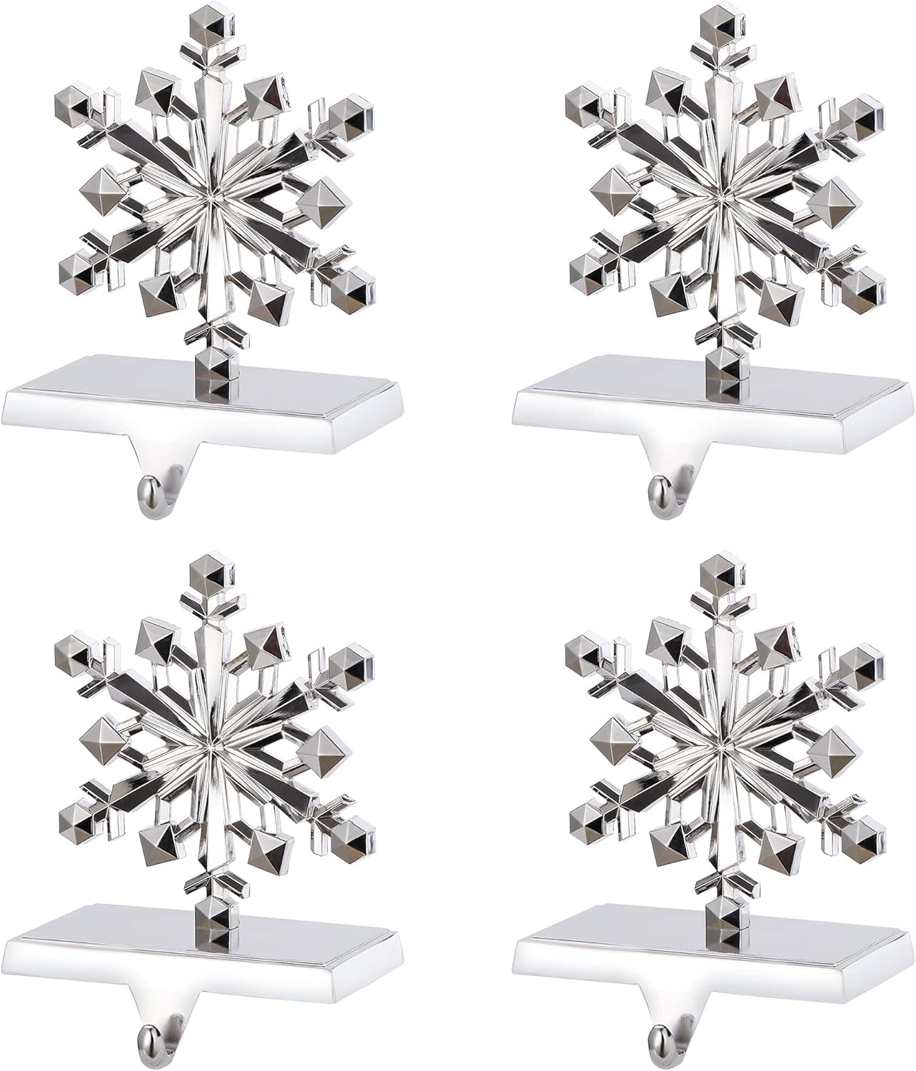 Stockings & Holders - DOYOLLA Snowflake Christmas Stocking Holders Set of 4 Silver, Xmas Stocking Holders for Mantle, Mantel Fireplace Topper Stand Hooks, Stockings Hangers