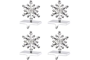 DOYOLLA Snowflake Christmas Stocking Holders Set of 4 Silver, Xmas Stocking Holders for Mantle, Mantel Fireplace Topper Stand Hooks, Stockings Hangers