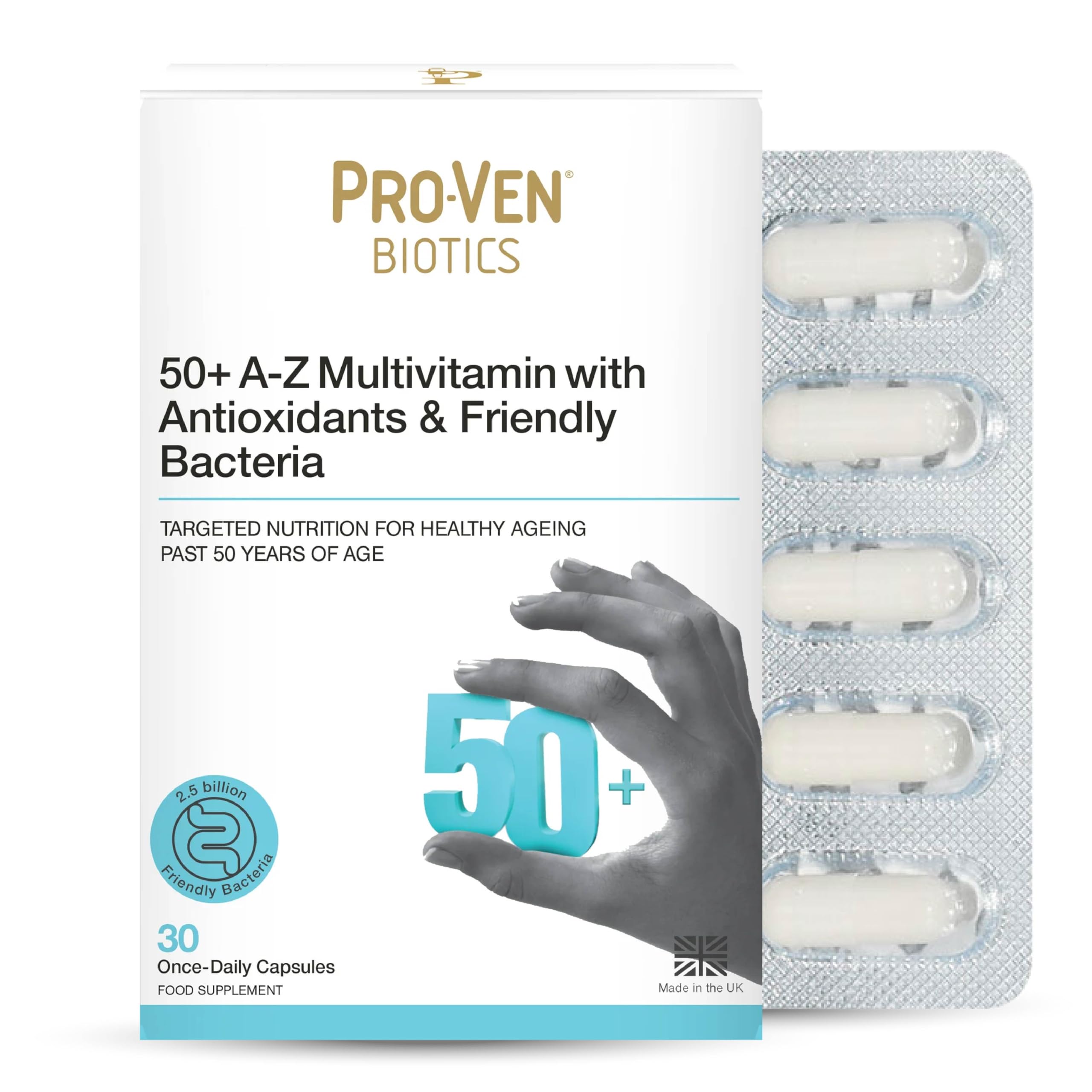 Pro-Ven Probiotics for Adults Age 50+ | Gut Health & Immune System Support | 2.5 Billion CFU Friendly Bacteria & Multivitamin Supplement | 30 Capsules