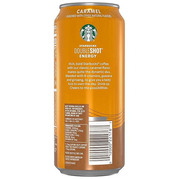 STARBUCKS DOUBLESHOT ENERGY DRINK COFFEE BEVERAGE, CARAMEL, ICED COFFEE, 15 FL OZ CANS (12 PACK)