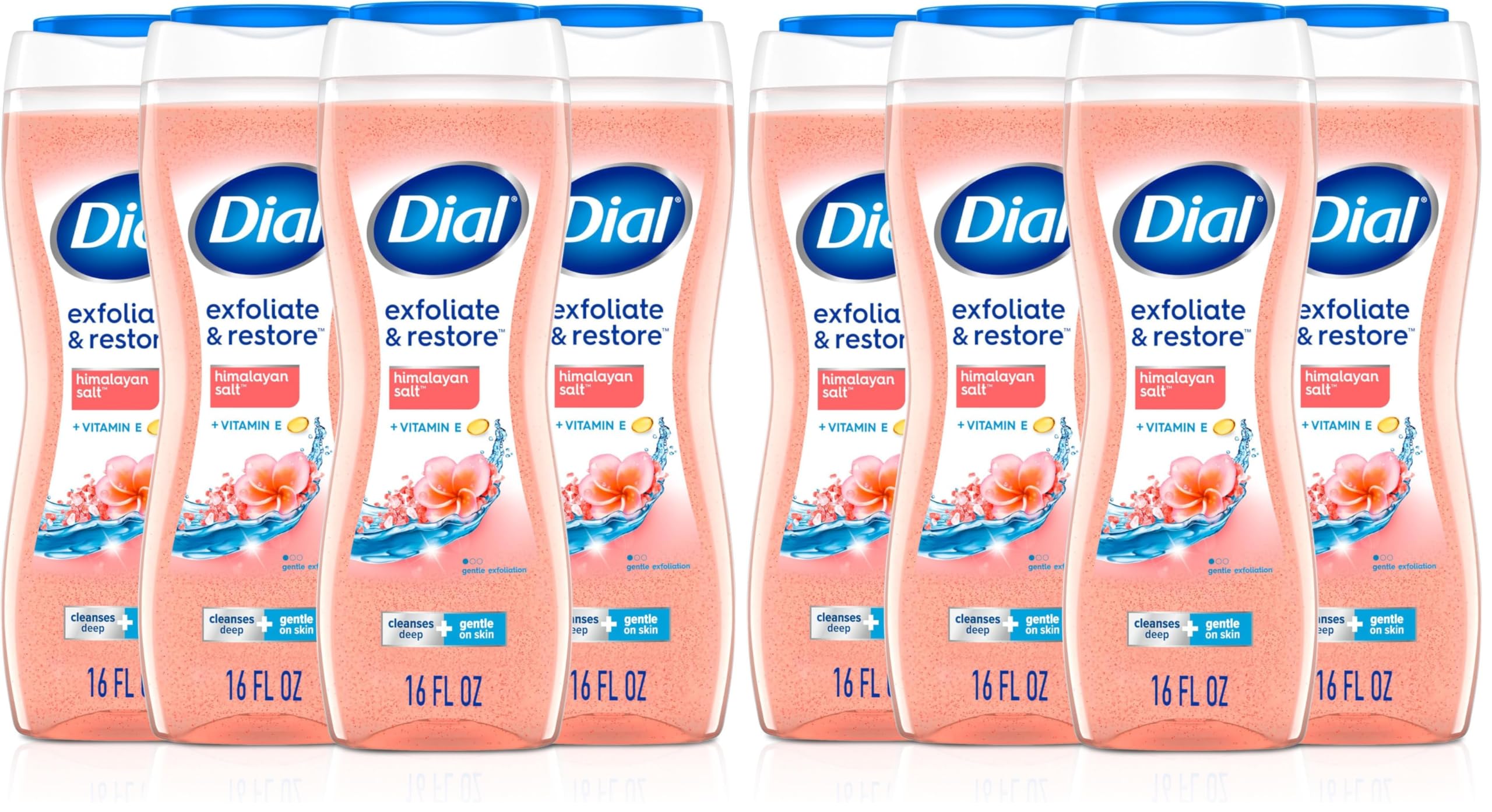 Dial Body Wash, Exfoliate & Restore Himalayan Salt, 16 Fl Oz, Hydraclean Complex & Vitamin E, Gentle, Leaves Skin Feeling Nourished, Dermatologist-Tested, No Parabens & Sulfates,(Pack of 8) Image
