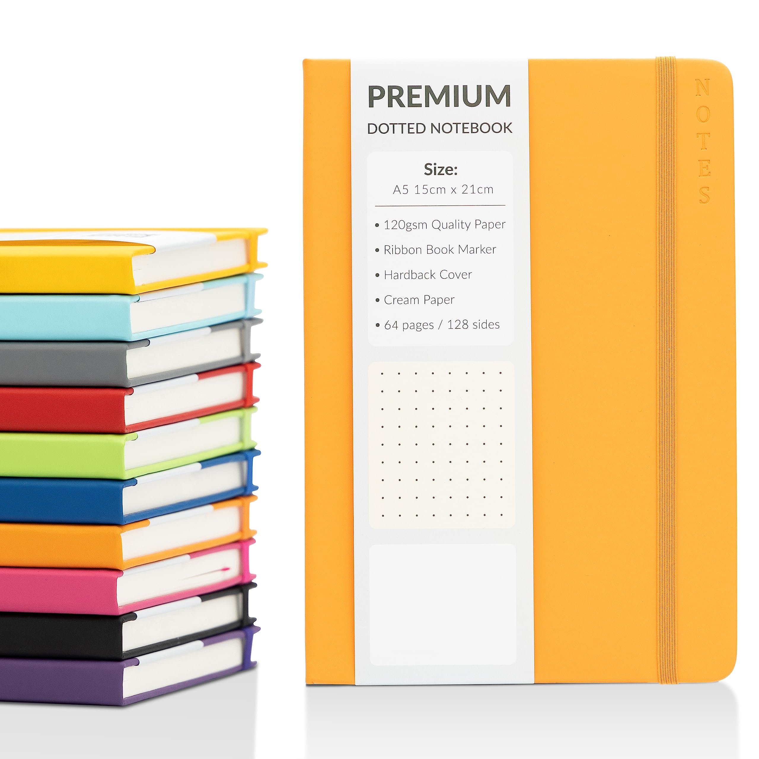 evelay Bullet Journal A5 Dotted Notebook with Faux Leather Hardback Cover and Premium 120gsm Thick Dot Grid Paper (128 Cream Pages, Orange) — image 1