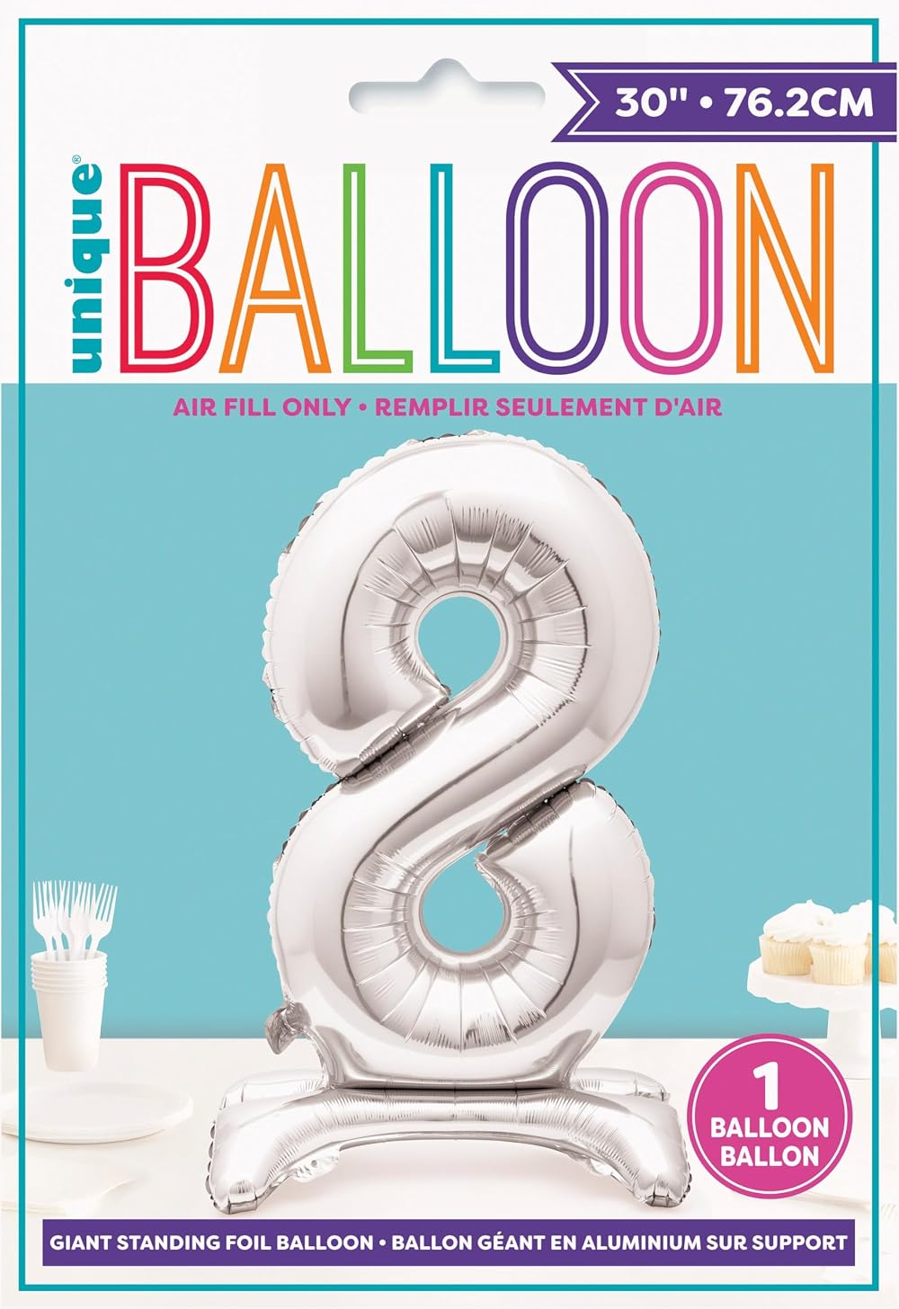 Unique Majestic Silver 8 Foil Balloon 76cm Milestone Celebration