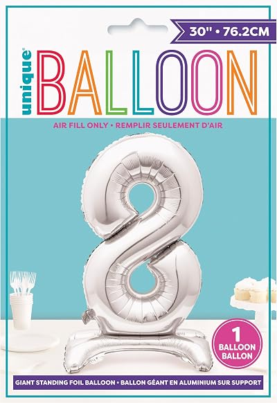 Unique Majestic Silver 8 Foil Balloon 76cm Milestone Celebration
