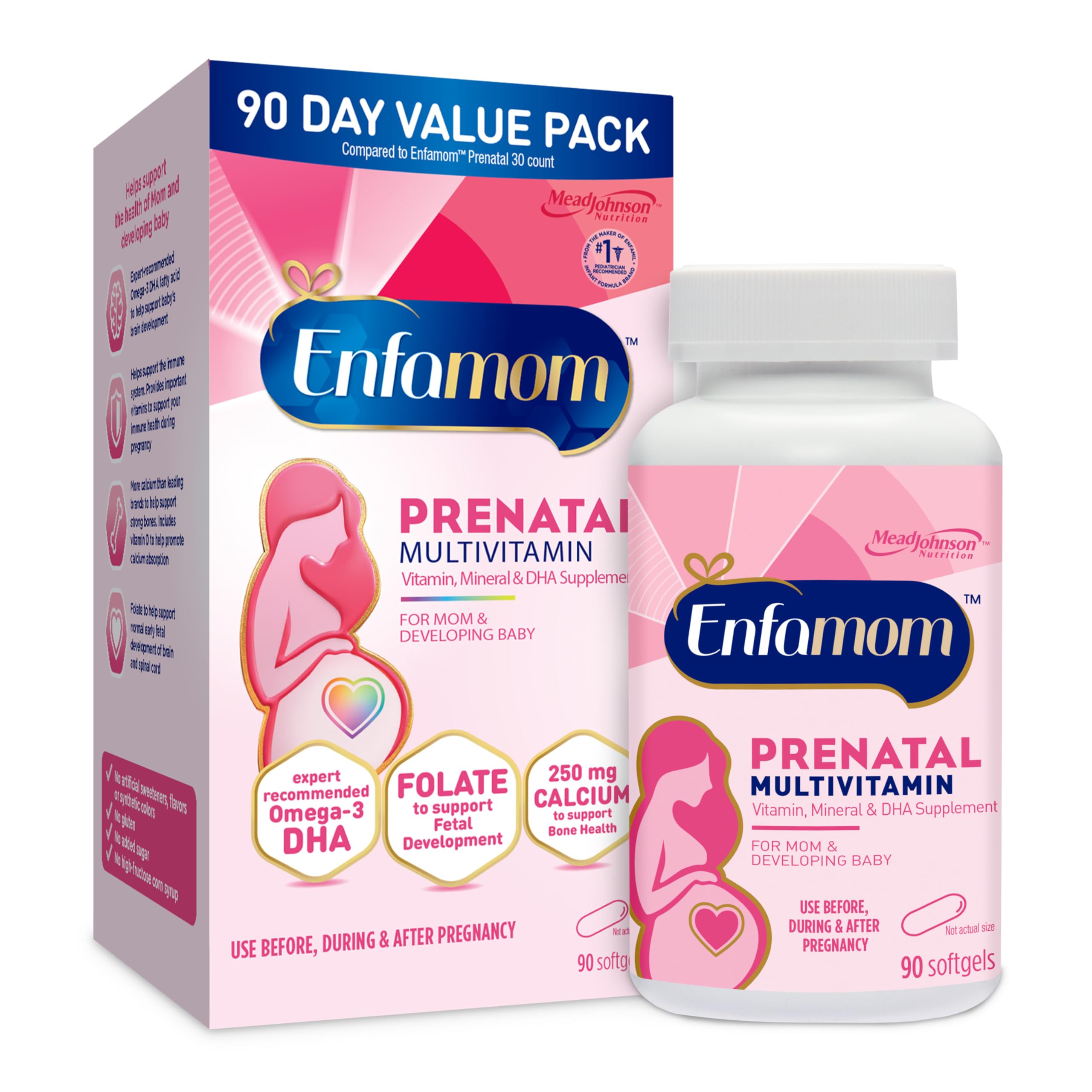 Enfamil Enfamom Prenatal Vitamin & Mineral, Supplement for Women with Calcium, Vitamin D, Vitamin C, Omega 3 DHA, 90 softgels (3 month supply)