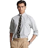 POLO RALPH LAUREN Men's Classic Long Sleeve Oxford Shirt, Grey/White, S