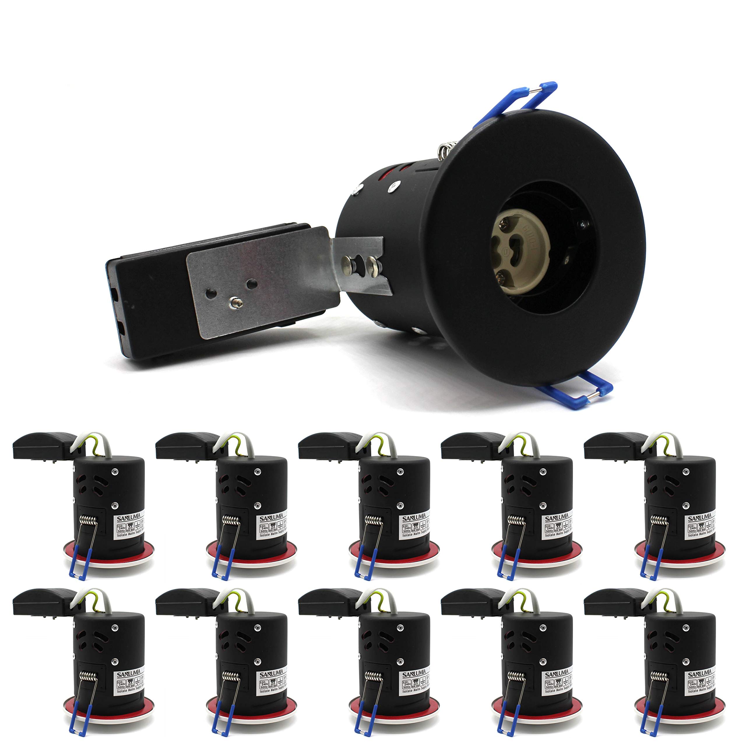 sanlumia 10 X LED Fire Rated Downlight Can GU10 Recessed Ceiling Twist & Lock Interchangeable Downlight IP20 Black