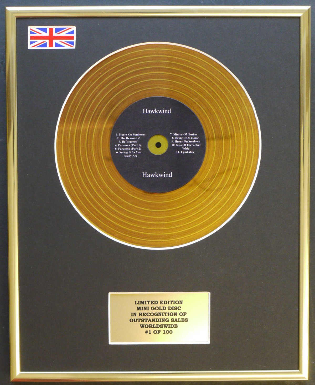Limited Edition mini gold disc Display HAWKWIND/MINI GOLD DISC DISPLAY/LIMITED EDITION/COA/HAWKWIND
