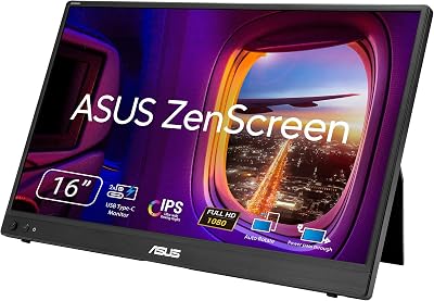 ZenScreen MB16AHVE - Pantalla portátil de 16 pulgadas (diagonal útil de 15,6 pulgadas), FHD, panel IPS, alimentación por cable, rotación automática, trípode, USB Type-C®, mini HDMI®, sin parpadeo