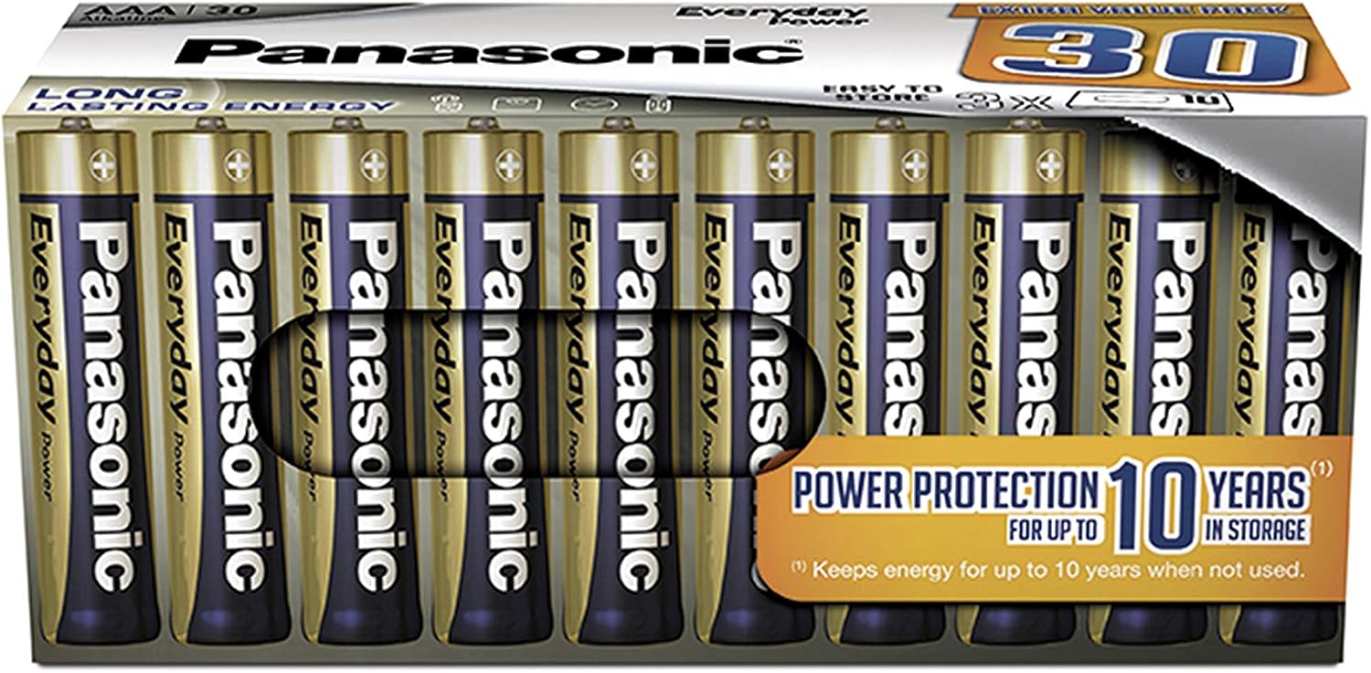 Panasonic EVERYDAY POWER AAA batteries, pack of 30 alkaline batteries, AAA, Micro, LR03, 1.5V, 100% cardboard