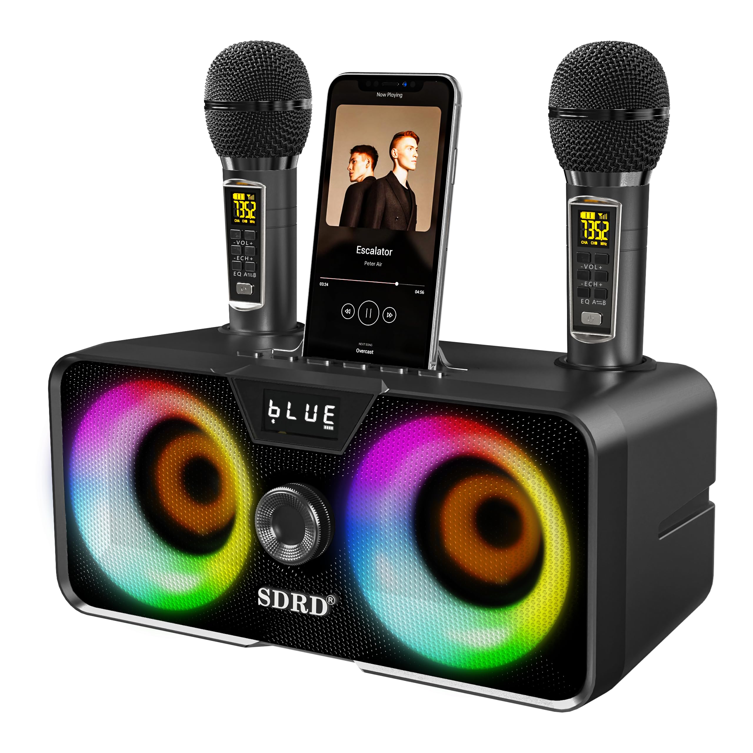 Photo 1 of Karaoke Machine for Adults and Kids with 2 UHF Wireless Microphones,Portable Bluetooth Speaker PA Speaker System with LED Party Lights for Home Party, Picnic,Car,Outdoor/Indoor/Birthday Gifts