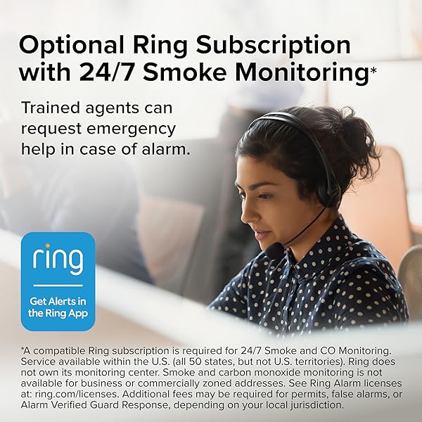 KIDDE SMART SMOKE DETECTOR, RING APP ENABLED FOR REAL-TIME NOTIFICATIONS, HARDWIRED ALARM, AA BACKUP BATTERY