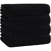 COTTON CRAFT Waffle Bath Towel - Set of 4 Luxury Euro Spa Waffle Weave Towels - 100% Ringspun Cotton Super Absorbent Quick Dry Bath Towel Set - Oversized 30 inches x 56 inches - Black
