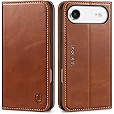 SHIELDON Case Wallet for iPhone Air 6.5" 2025 | Genuine Leather, Folio Magnetic Cover, RFID Blocking Credit Card Holder, Kickstand, TPU Shockproof Phone Shell - Retro Brown