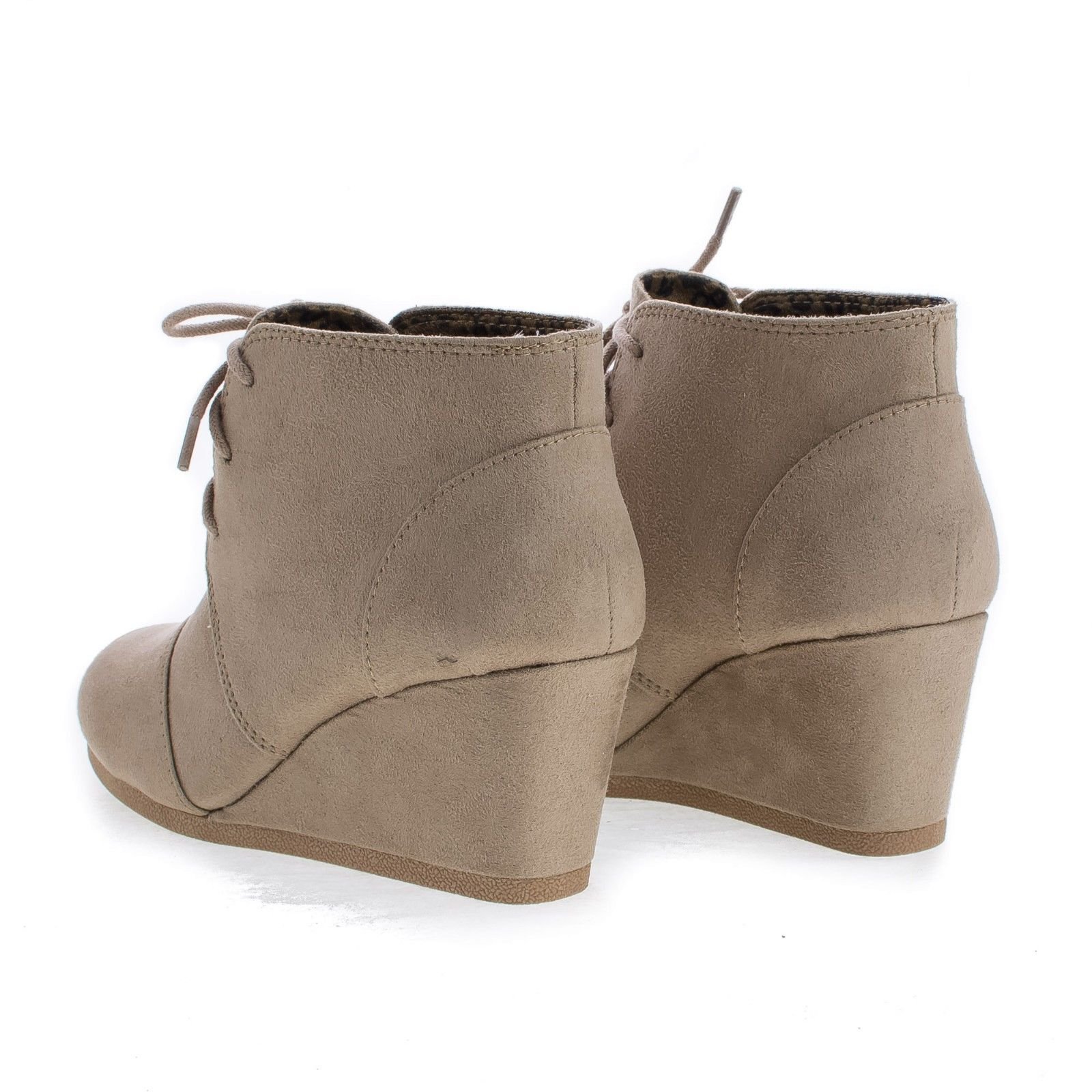 Lace Up Oxford Ankle Bootie Round Toe High Hidden Wedge Heel Women's Shoe - Image 4