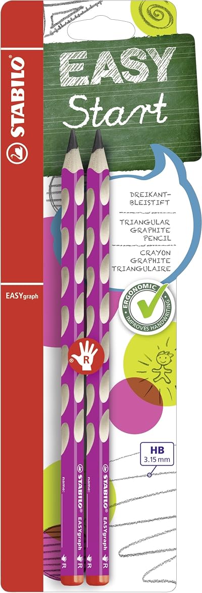 STABILO EASYgraph Ergonomic Graphite Pencil Right-Handed Pink HB Pack of 2