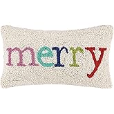 Peking Handicraft 31HRS426C16OB Merry Multicolor Christmas Holiday Hook Pillow, 16-inch Long