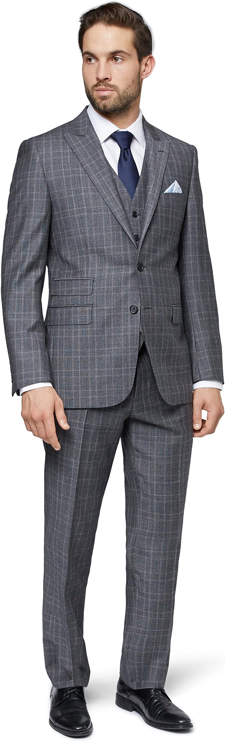 Savoy Taylors Guild Men's Regular Fit Grey with Lilac Check 3 Piece Suit
