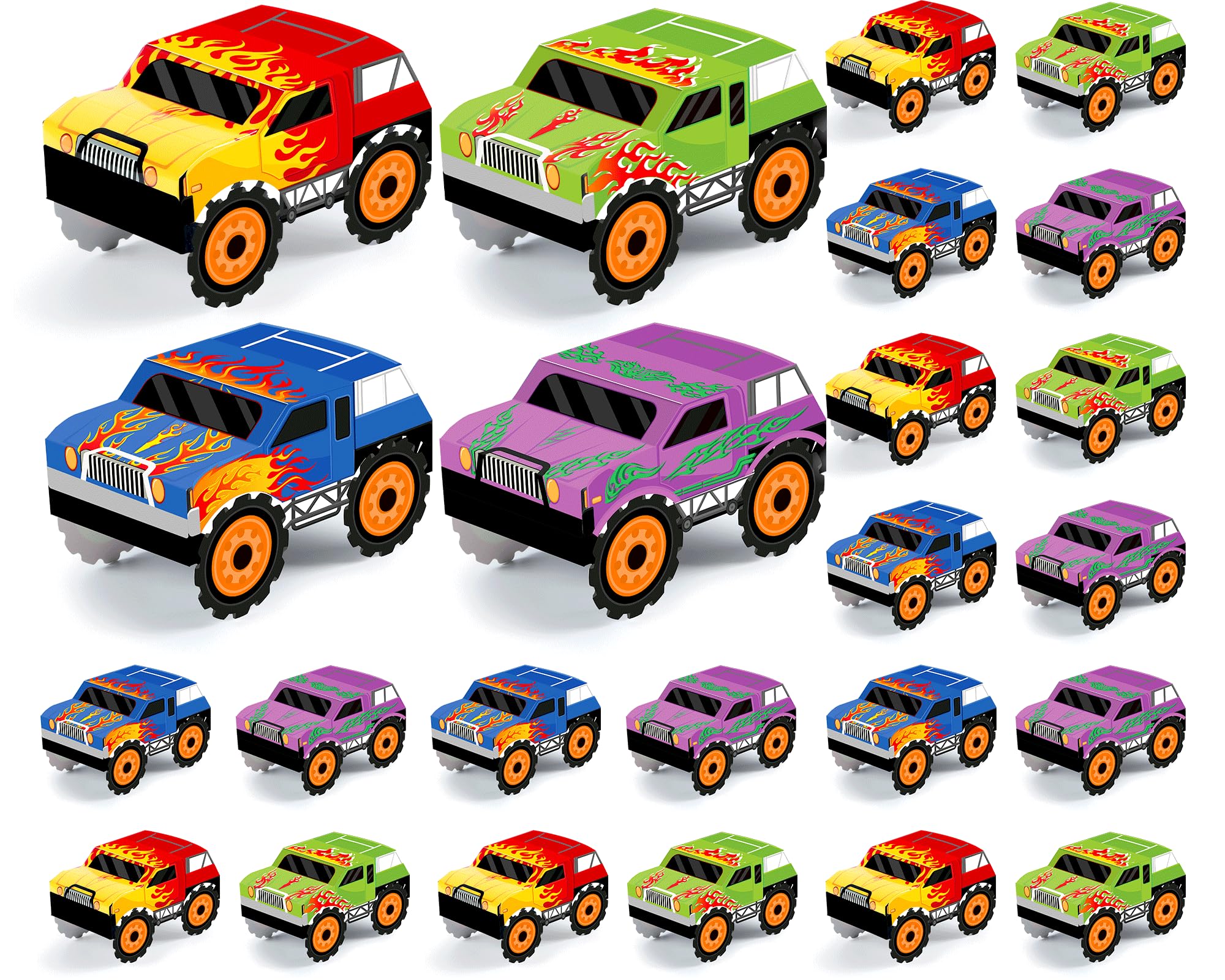 Photo 1 of 24PCS Monster Truck Birthday Gift Boxes Race Car Truck Party Treat Boxes for Monster Truck Birthday Decoration Truck Party Food Box Tray Table Centerpiece for Kids Racing Car Birthday Party Supplies
