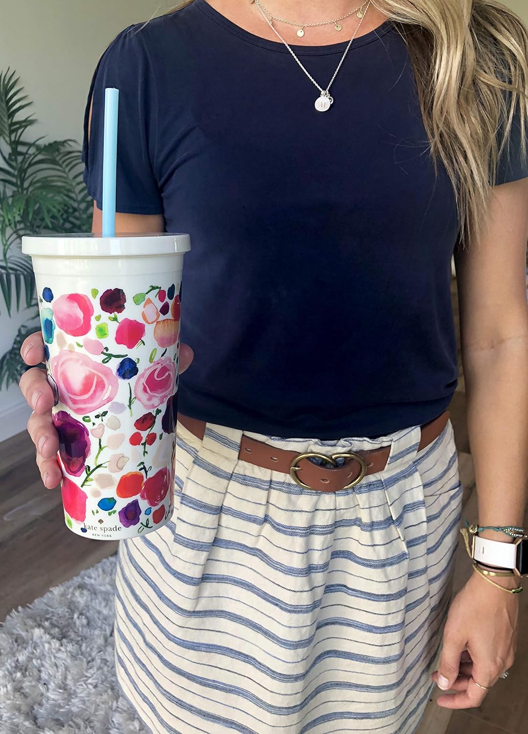 Kate Spade New York Insulated Plastic Tumbler With Reusable Silicone