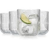 Glaver's Whiskey Glasses 13 oz Rocks Glass Double Old Fashioned Set of 4 DOF Home Bar Thick Glasses Embossed Designed Elegant Clear Modern Vintage Drinking Glassware