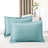 WINLIFE 100% Cotton Quilted Pillow Sham Floral Printed Pillow Cover (Standard, Aqua Blue)