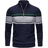 TACVASEN Men's Quarter Zip Sweaters Cotton Pullover Sweater Striped Casual Fall Winter Warm Pullover Sweatshirts