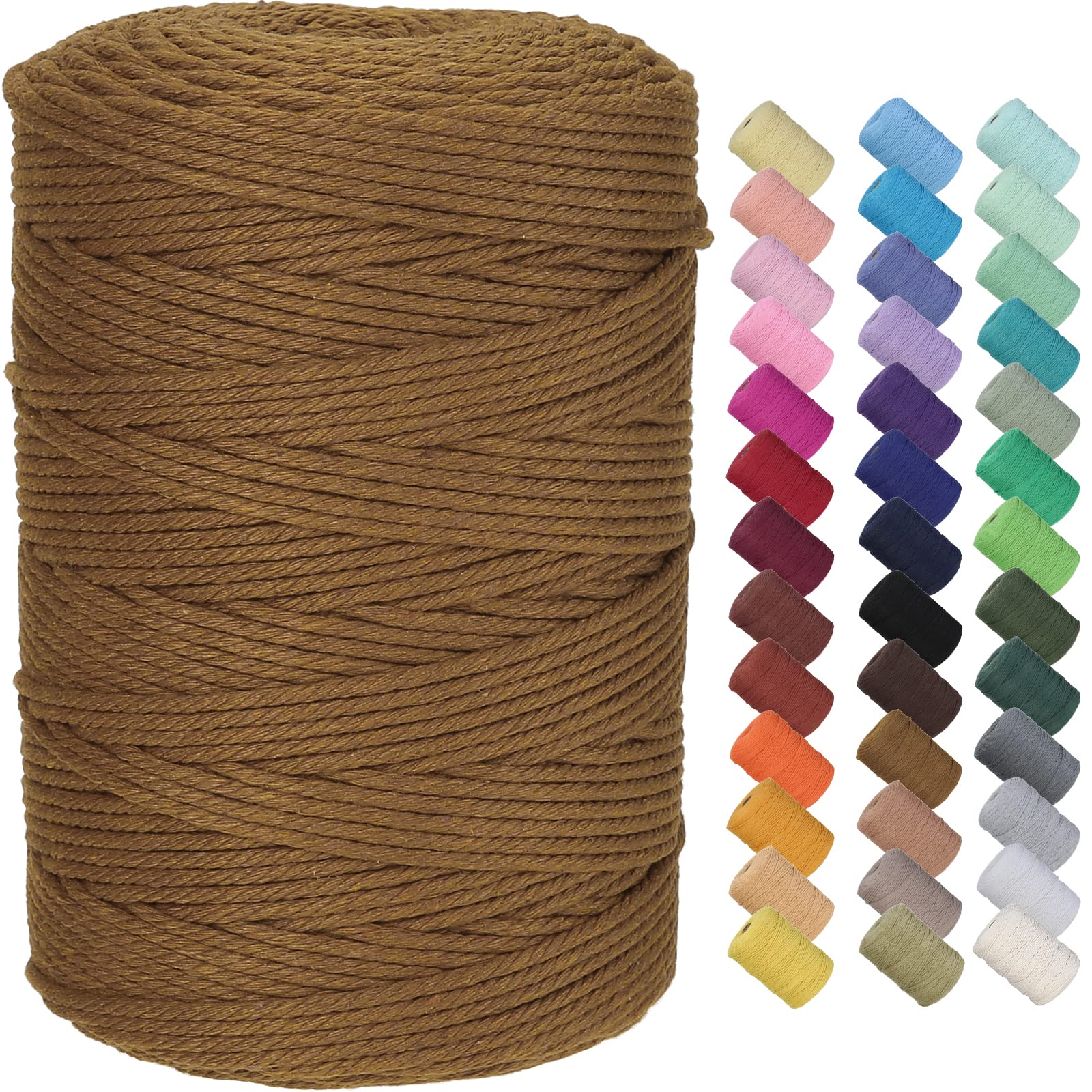 GOHOF Macrame Cord 3mm x 300m Premium Cotton Macrame Rope, 4 Strand Twisted Soft Cotton Cord, Perfect for Macrame Art, Caramel Colour